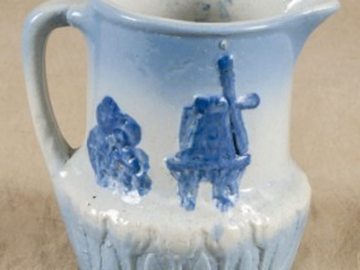 Late 19th Century Blue and White Spongeware Stoneware Hot Water