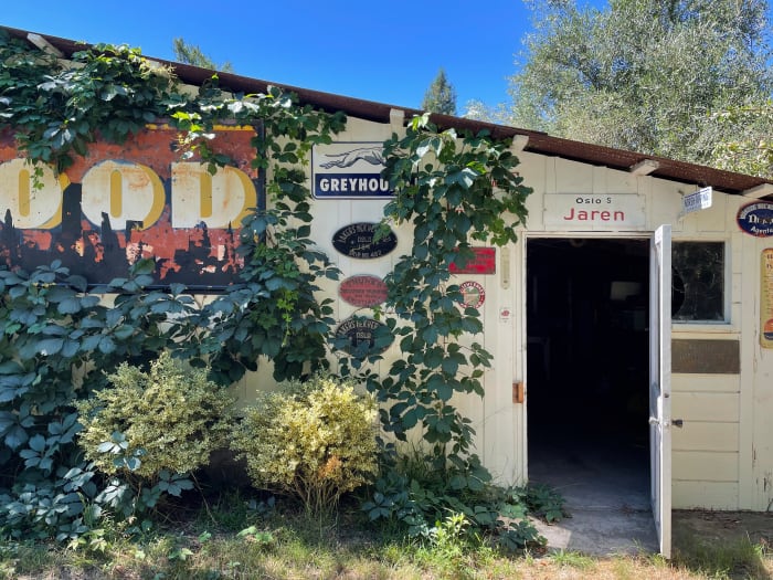 Many finds from the trip came directly from people’s homes and sheds, like this building in Napa Valley, California.