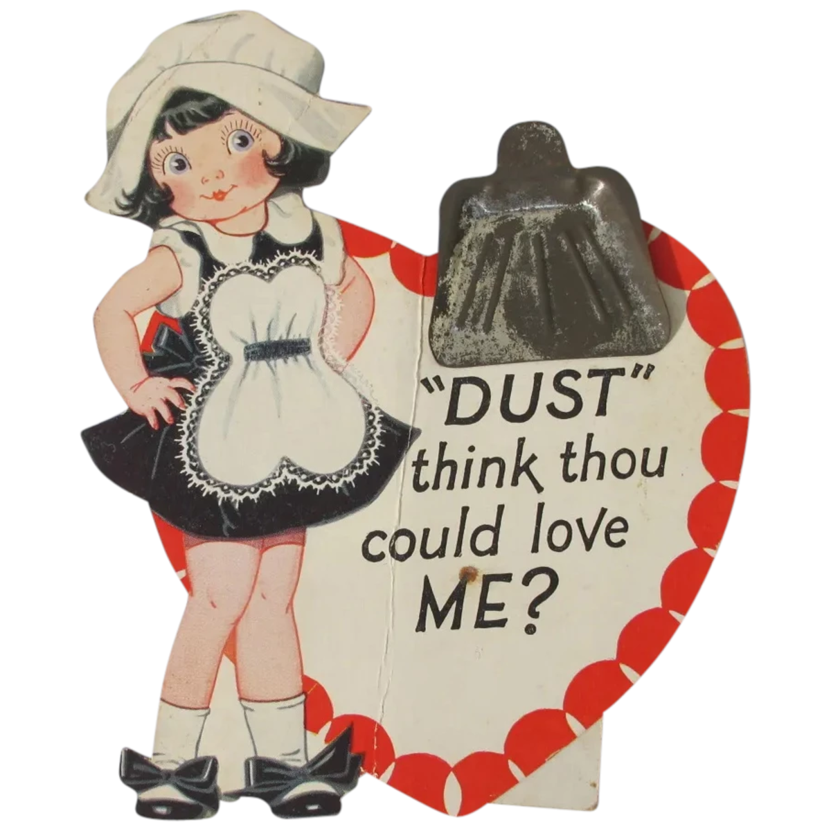 Vintage 1930s Embossed Valentine Card Cute Girl in Heart Shaped Frame